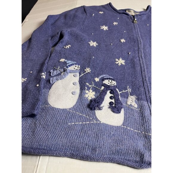 Croft & Barrow Women Snowman Cardigan Sweater L purple Winter Knit angora blend - Picture 8 of 13